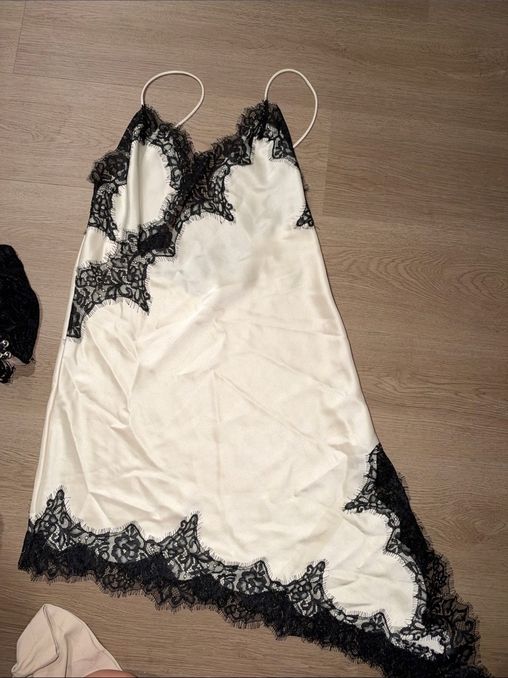 Zara cream and black satin lace trim dress